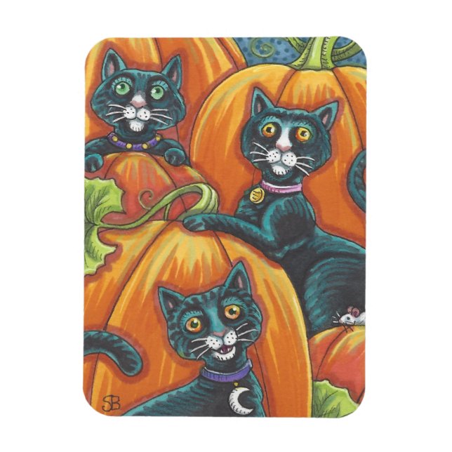 Ímã Feriado de Mágil de Halloween de Pumpkin de Gato P (Vertical)