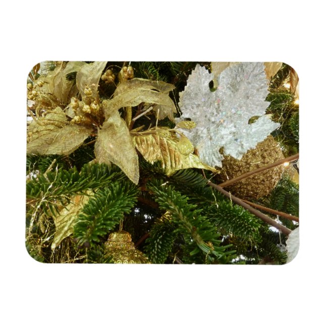 Ímã Feriado de Prata e Dourado Árvore de Natal II (Horizontal)