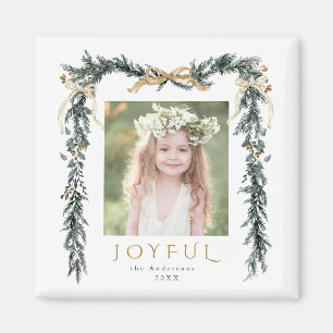 Imã Feriado Dourado e Verde de Natal Foto de Joyful