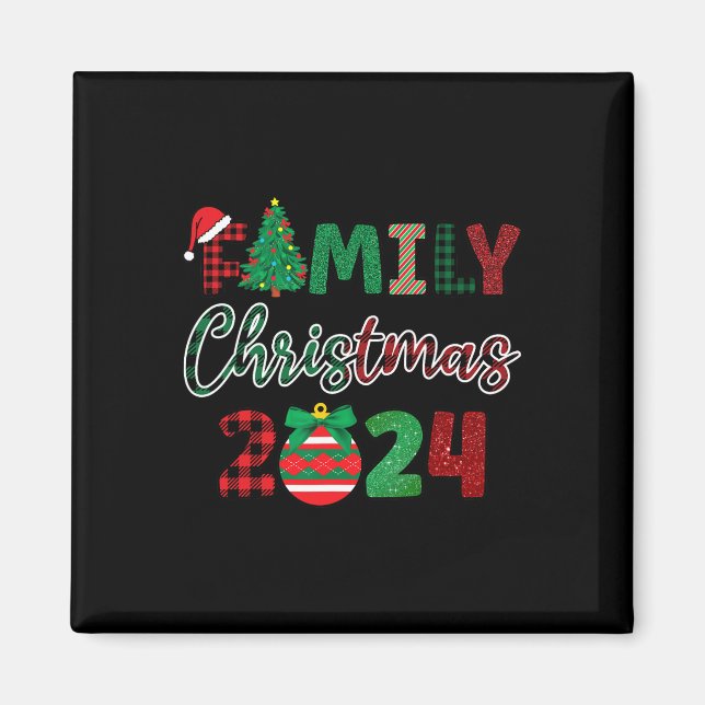 Imã Feriado Feliz Roupa de Natal de Combinação de Famí (Frente)