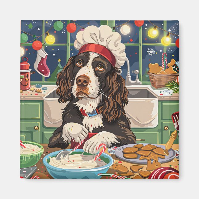 Imã Feriado Inglês Springer Spaniel Baking: Festivo (Frente)