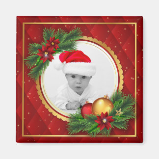 Imã Feriado Natal Foto Vermelha Cria o seu