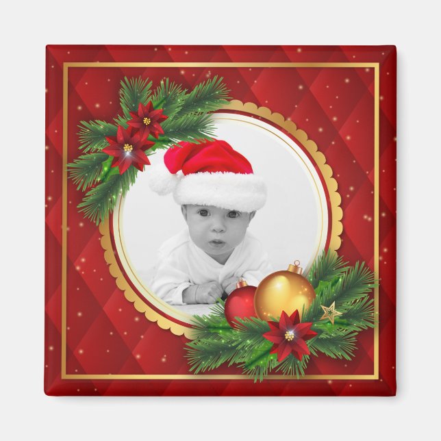 Imã Feriado Natal Foto Vermelha Cria o seu (Frente)