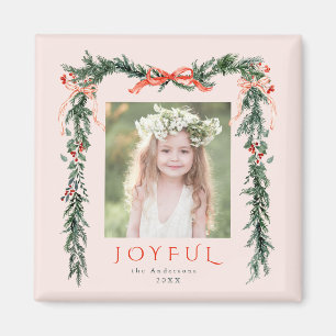 Imã Feriado Rosa de Foto de Quadro de Natal Feliz Verm