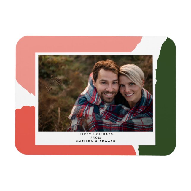 Ímã feriado verde-rosa-abstrato moderno (Horizontal)