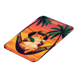 Ímã Férias De Gato De Verão, Retro Engraçado