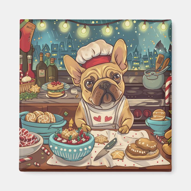 Imã Férias do Buldogue Francês Baking: Natal Festivo (Frente)