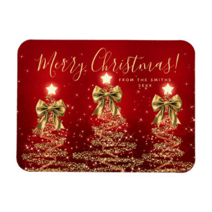 Ímã Férias Elegantes Dourado Vermelho Árvores de Natal