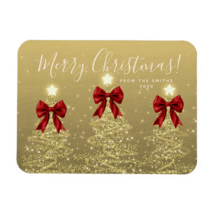 Ímã Férias Elegantes Dourado Vermelho Árvores de Natal
