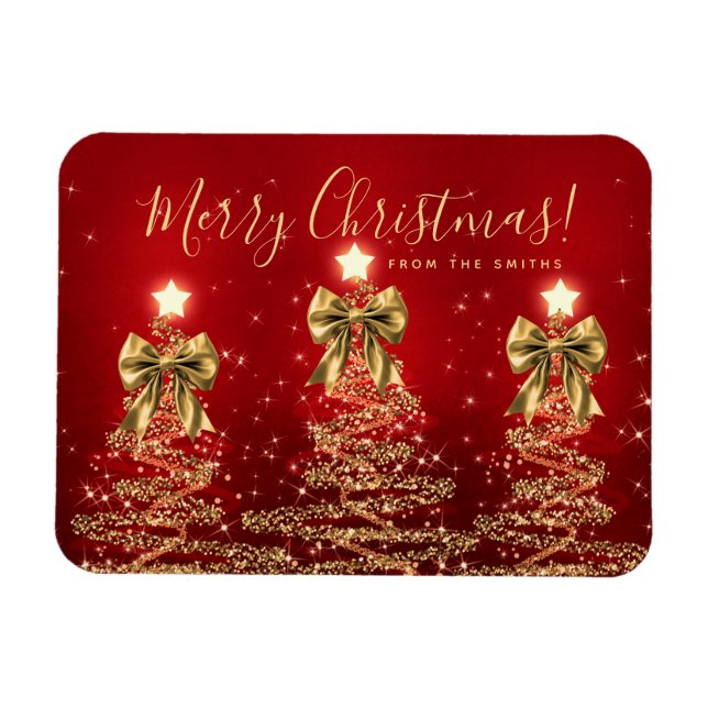 Ímã Férias Elegantes Dourado Vermelho Árvores de Natal (Horizontal)