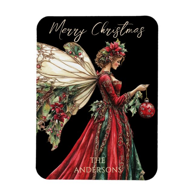 Ímã Férias Fadas de Natal Elegante (Vertical)