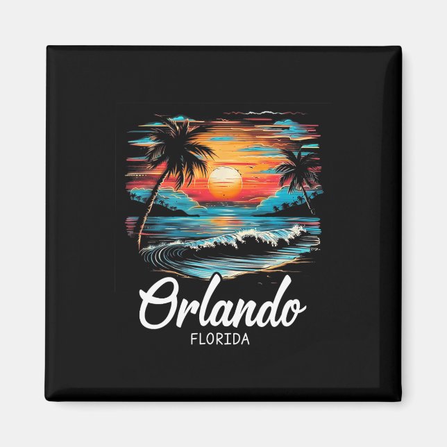 Imã Férias Familiares Retro Sunset Florida Orlando (Frente)