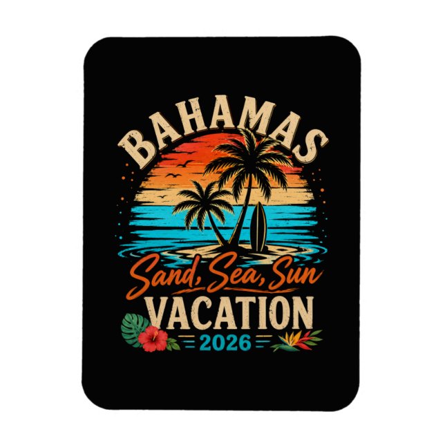 Ímã Férias Sol Areia Mar Bahamas 2026 (Vertical)