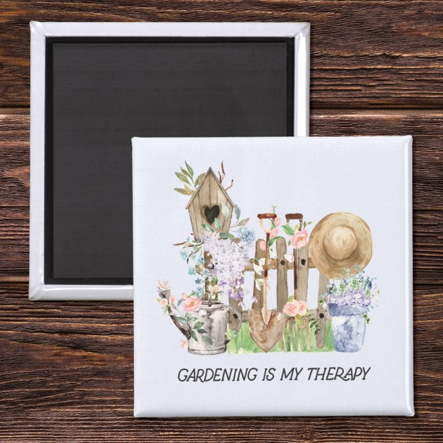 Imã Ferramentas de jardinagem floral de aquarelas e co (Close up on wood)