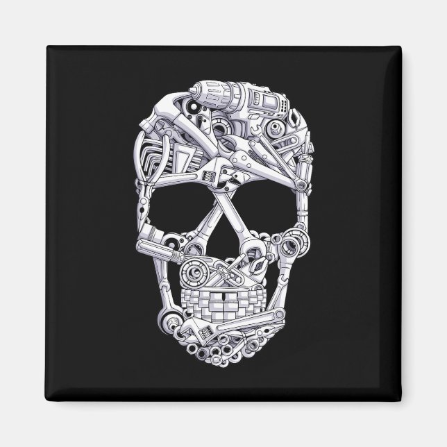 Imã Ferramentas Mecânicas Skull Garage Halloween Skel (Frente)