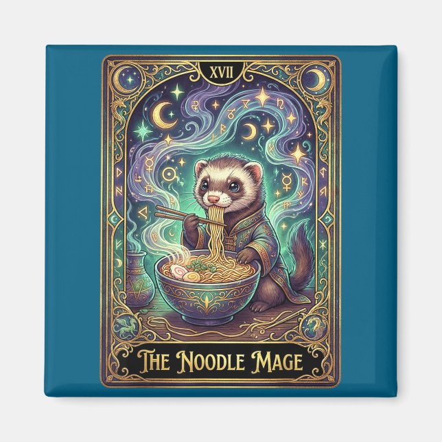 Imã Ferret Eating Ramen Tarot Card Japanese Kawaii Pet (Frente)
