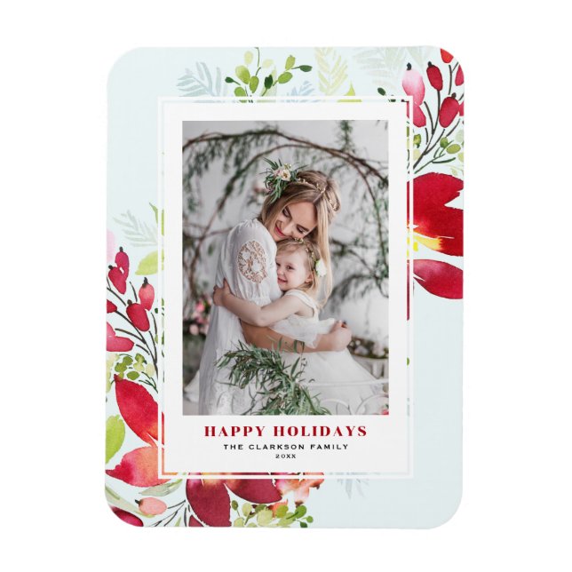 Ímã Fesação De Aquarela Poinsettia Foto De Natal (Vertical)