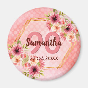 Imã festa de 90 anos rosa floral save the date