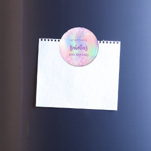 Imã Festa de aniversário com nome holográfico rosa