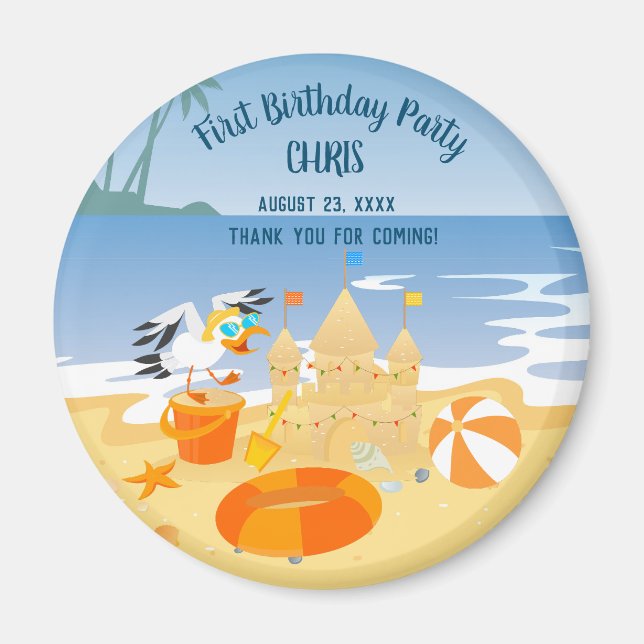 Imã Festa de aniversário de bebê divertida da praia do (Frente)
