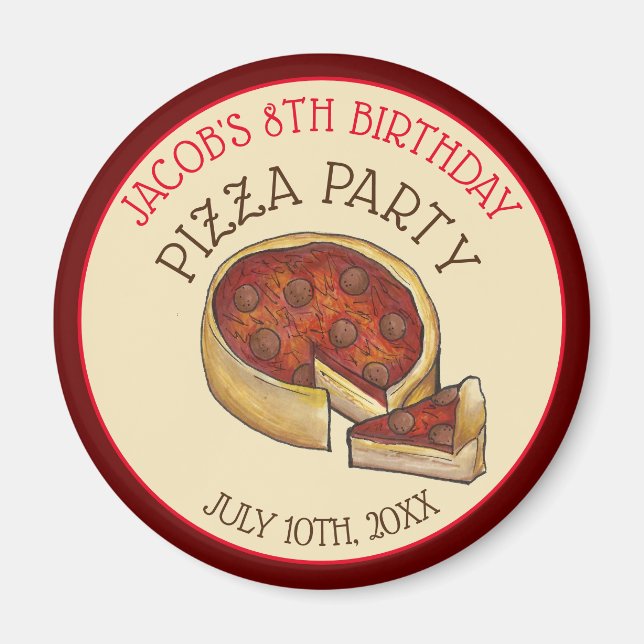 Imã Festa de aniversário De Pizza De Pepperoni Para De (Frente)