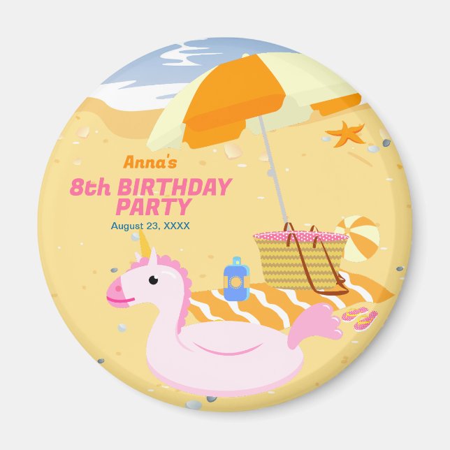 Imã Festa de aniversário de praia divertida de moça (Frente)