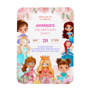 Ímã Festa de aniversário de Princesa Convidada para 3 