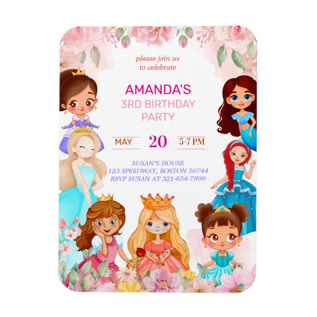 Ímã Festa de aniversário de Princesa Convidada para 3  (Vertical)