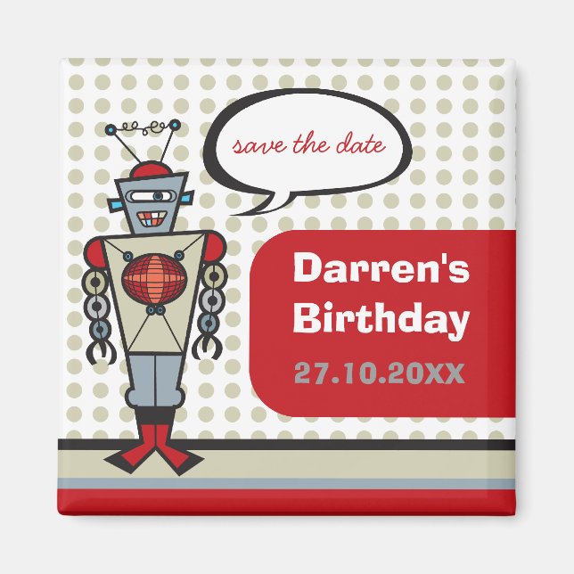 Imã Festa de aniversário de Rapazes Robô-Robô Cute (Frente)