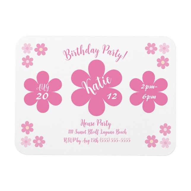Ímã Festa de Aniversário- Glam Flor Rosa- (Horizontal)