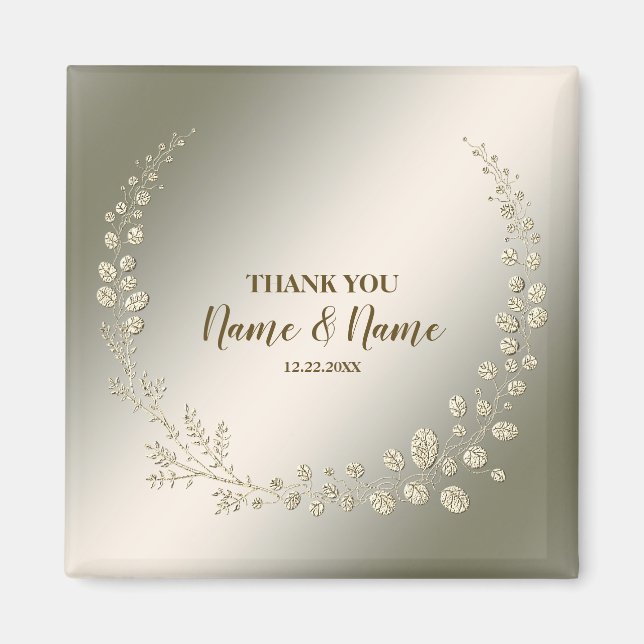 Imã Festa de casamento Obrigado Ouro Folhas (Frente)