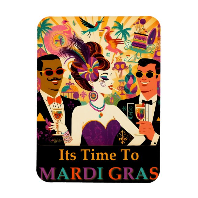 Ímã Festa de Cocktail Mardi Gras Meados do Século (Vertical)