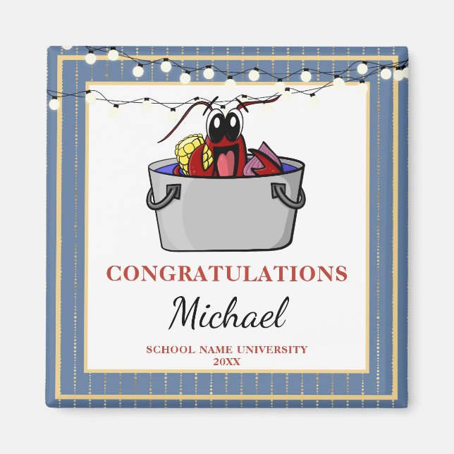 Imã Festa de formatura de lagosta Dourada azul (Frente)