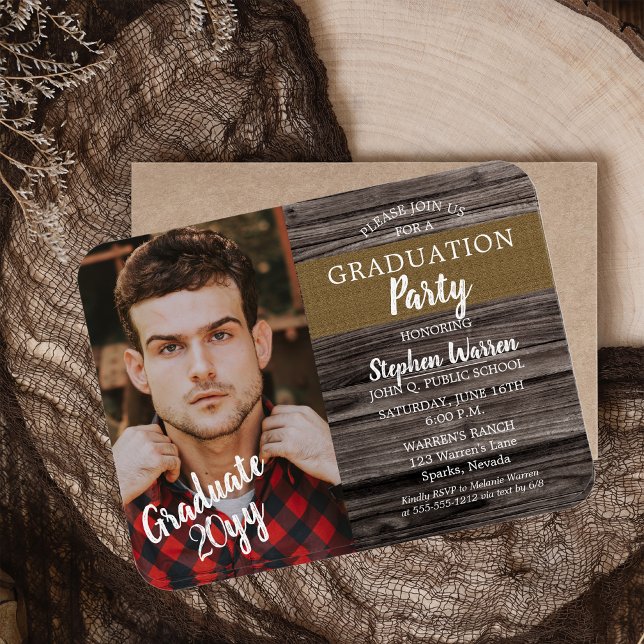 Ímã Festa de Graduação de Foto Rústica Florestal (Rustic Woodsy Photo High School Graduation Party Invitation - Print | Download)