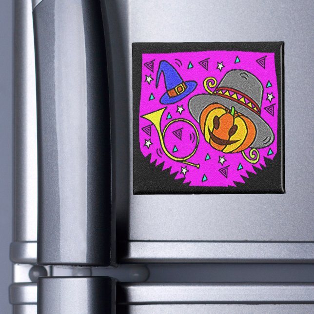 Imã Festa de Halloween Jack O'Lanterna e Roxo de Buva (Halloween Party Jack O'Lantern and Bugle Purple Magnet)