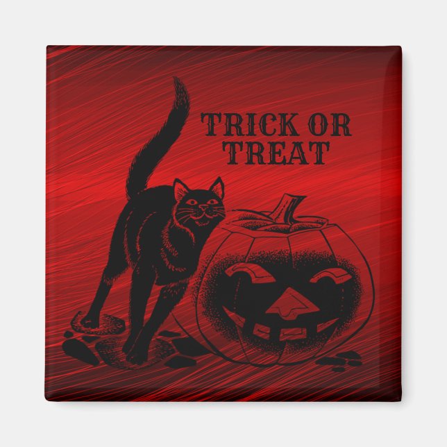 Imã Festa de Halloween Mau Black Cat Pumpkin Red Scary (Frente)