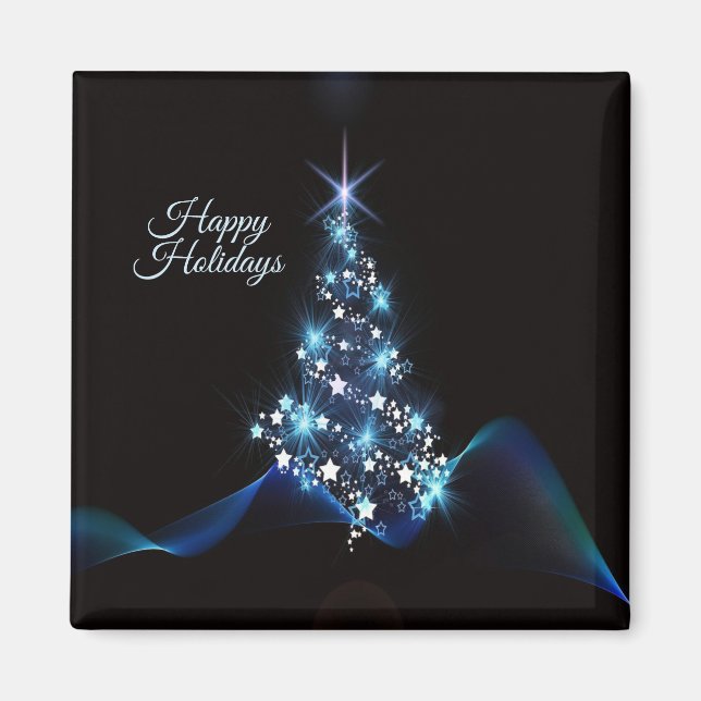 Imã Festa de Natal Árvore Azul Brilhante Preto Elegant (Frente)