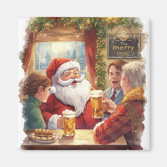 Imã Festa de Natal Britânica  Papai Noel no Pub (Frente)