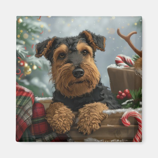 Imã Festa de Natal do Cão Airedale (Frente)
