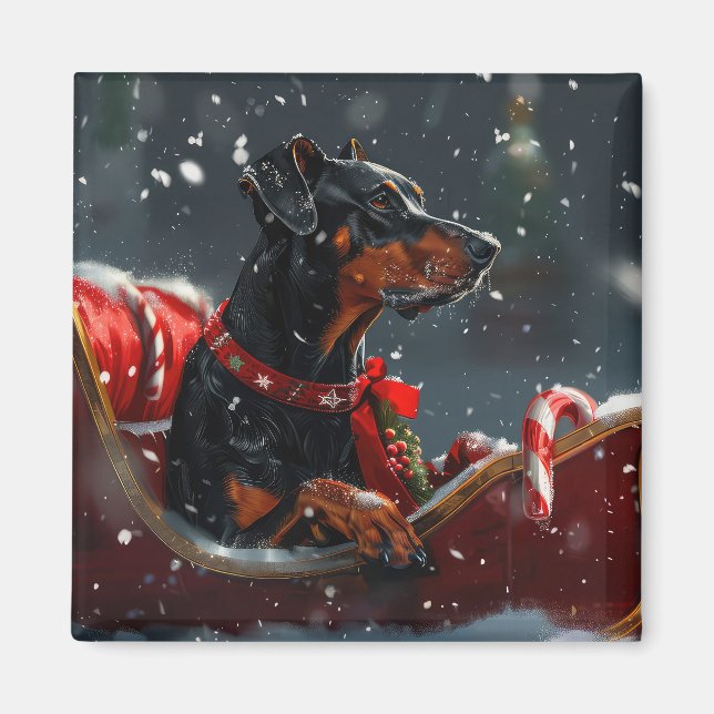 Imã Festa de Natal do Cão Doberman (Frente)