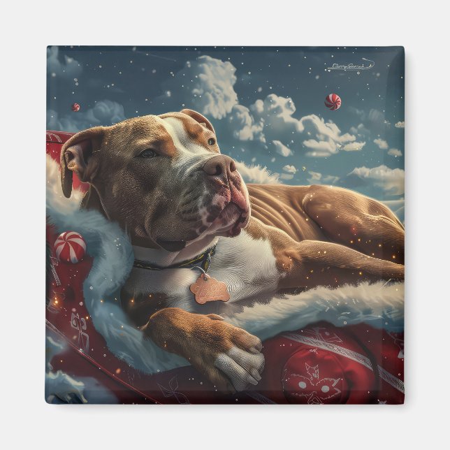Imã Festa de Natal do Cão Pitbull (Frente)
