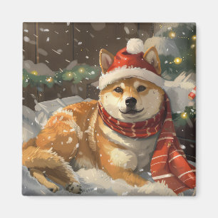 Imã Festa de Natal do Cão Shiba Inu