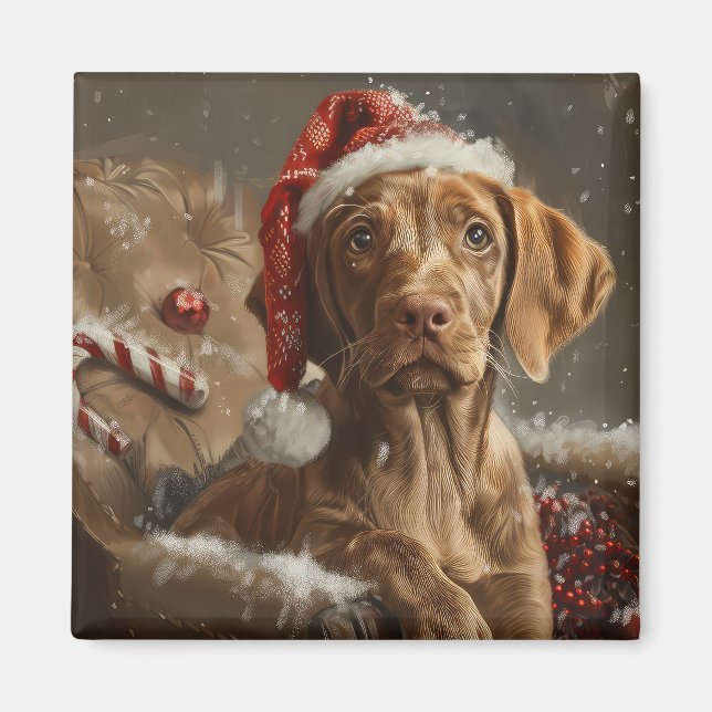 Imã Festa de Natal do Cão Vizsla  (Frente)