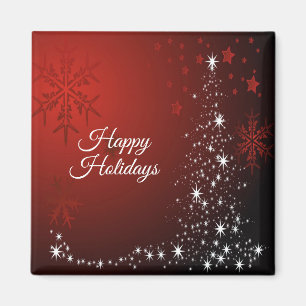 Imã Festa de Natal White Stars Tree Red Snowflakes