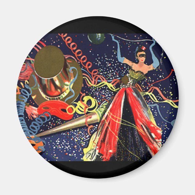 Imã Festa Eve dos Felizes anos novos Vintage com Confe (Frente)