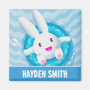 Imã Festa Personalizada de Coelhinho Branco Fofinho na