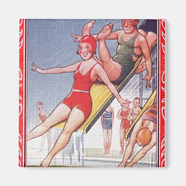 Imã Festa piscina Vintage Natação Verão (Frente)
