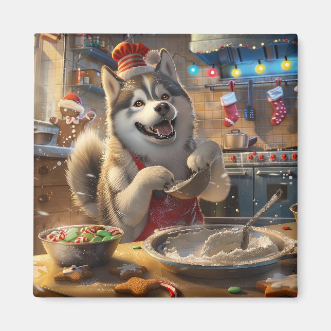 Imã Festas de Natal com Alaskan Malamute: Panificação  (Frente)