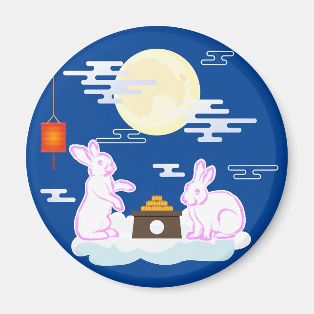 Imã Festival de Meio Outono Coelho da Lua Bolo Lunar N (Frente)