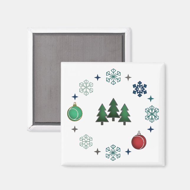 Imã Festive Christmas Trees & Snowflakes (Front/Back)